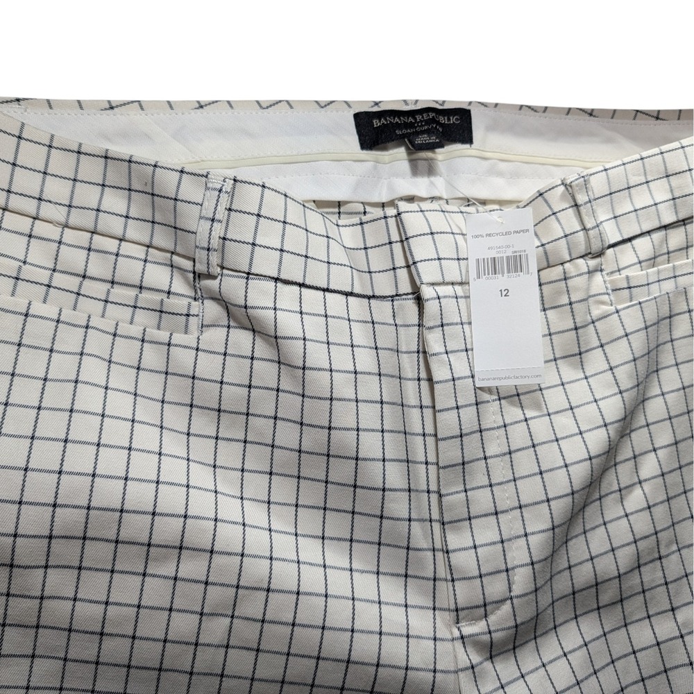 New Banana Republic Sloan Pants Curvy Fit Straight Leg Cream Navy Womens Twelve‎